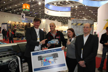 Winner European Wrap Star SII (left to right): Frank Jänschke, Head of Sales WFP, Seiko Instruments GmbH Winner Carl Felix Maas, Folien Center-NRW GmbH Stephanie Rohn, Product Manager WFP, Seiko Instruments GmbH Frank Kühn, Managing Director, Seiko Instruments GmbH